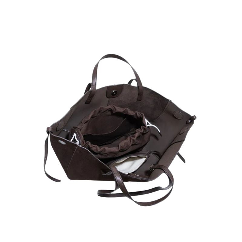 Women’s Leather Shoulder Tote – Frosted Cowhide Large Capacity Wing Bag