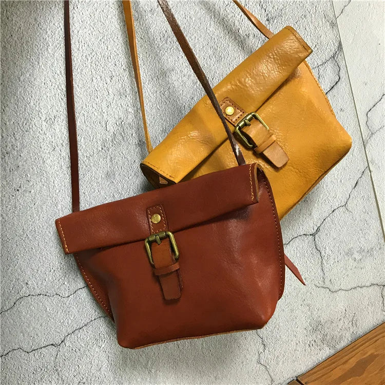 Genuine Leather Crossbody Bag Retro Small Messenger Purse - Scraften