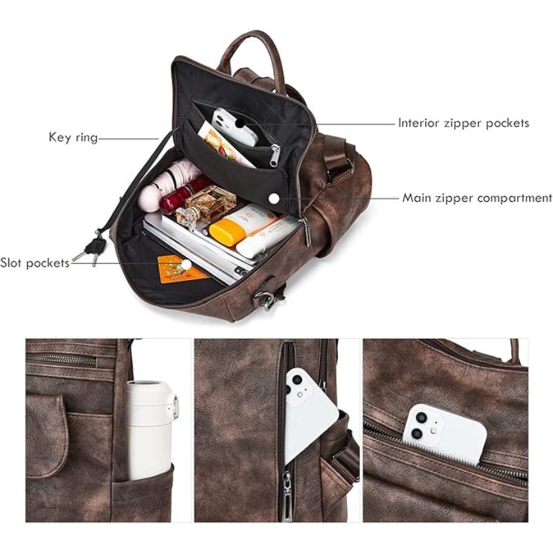 Retro Leather Women's Backpack Urban Style, Large Capacity, Hot-Selling