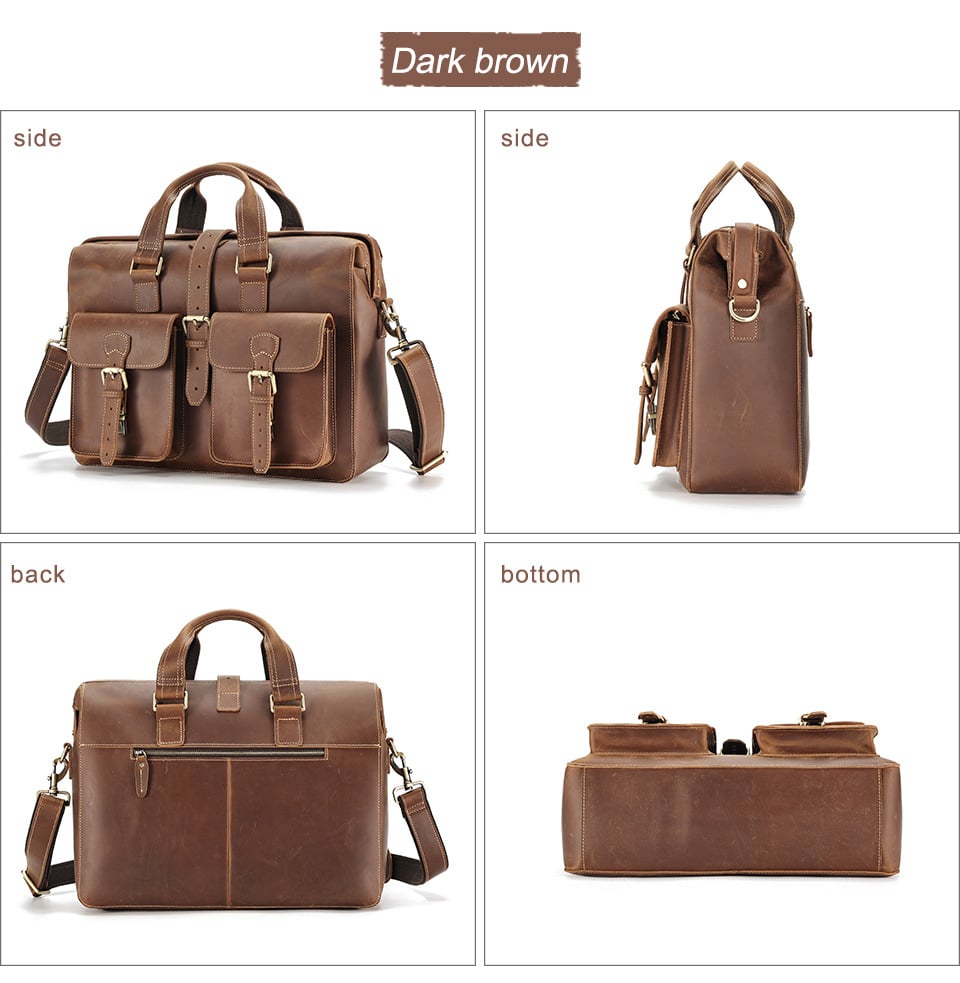Genuine Leather Business Handbag - Large Storage First Layer Cowhide Bag