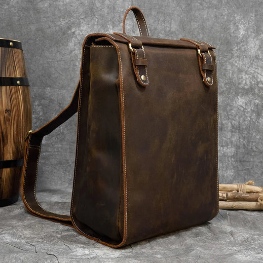 Men's Retro Crazy Horse Leather Backpack - Rucksack Brown Laptop Bag