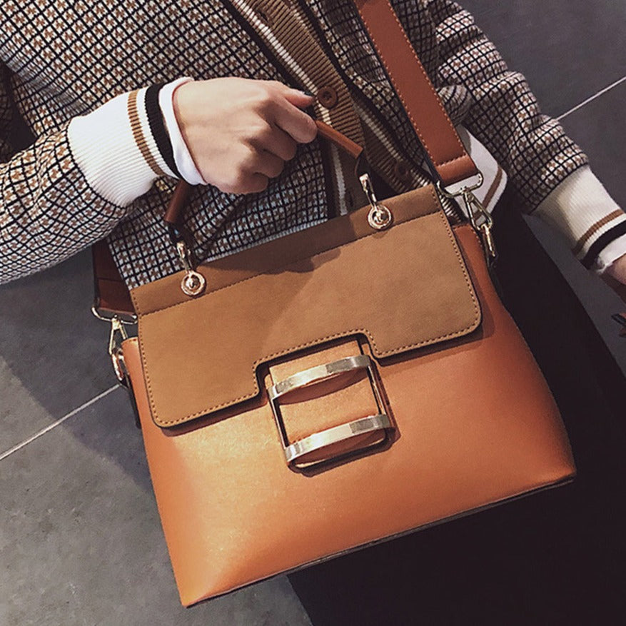 Buckle Matte Leather Handbags Crossbody Bags - Scraften