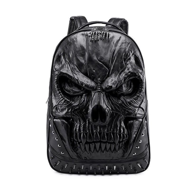 black rivet leather backpack 3D Large Skull Face , Rivet Rucksack ,Leisure Black