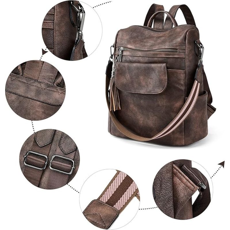 Retro Leather Women's Backpack Urban Style, Large Capacity, Hot-Selling