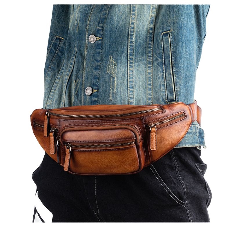 Vintage Cowhide Leather Chest & Waist Bag – Vegetable Tanned, Dual-Purpose Casual Style