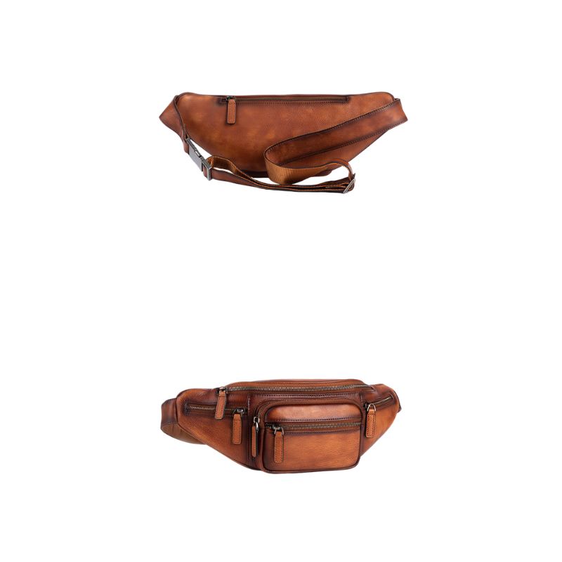 Vintage Cowhide Leather Chest & Waist Bag – Vegetable Tanned, Dual-Purpose Casual Style