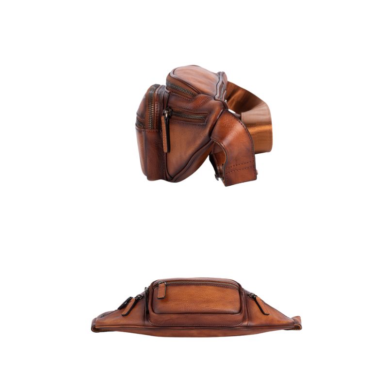 Vintage Cowhide Leather Chest & Waist Bag – Vegetable Tanned, Dual-Purpose Casual Style