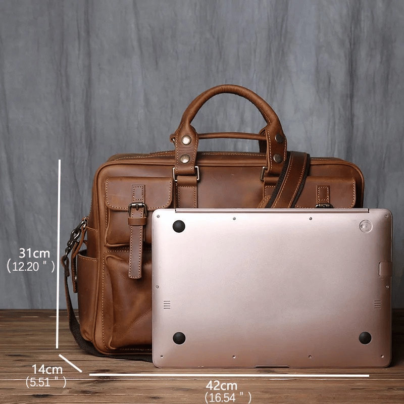 Top Layer Cowhide Retro Men's Leather Briefcase - Large Capacity Handbag Bag