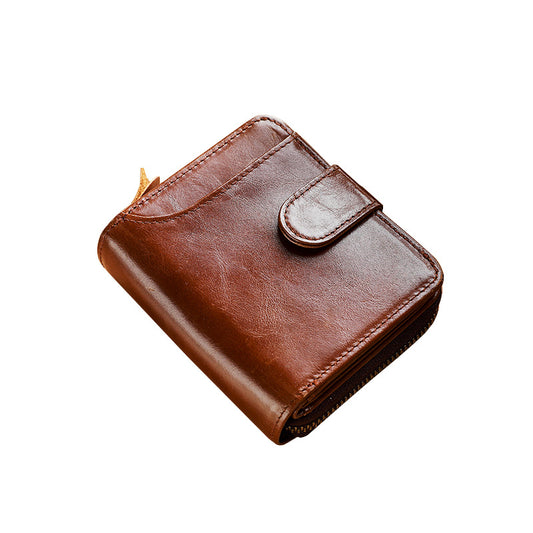 Men's Leather Multiple Card Slots Wallet - Compact Solid Color Money Bag