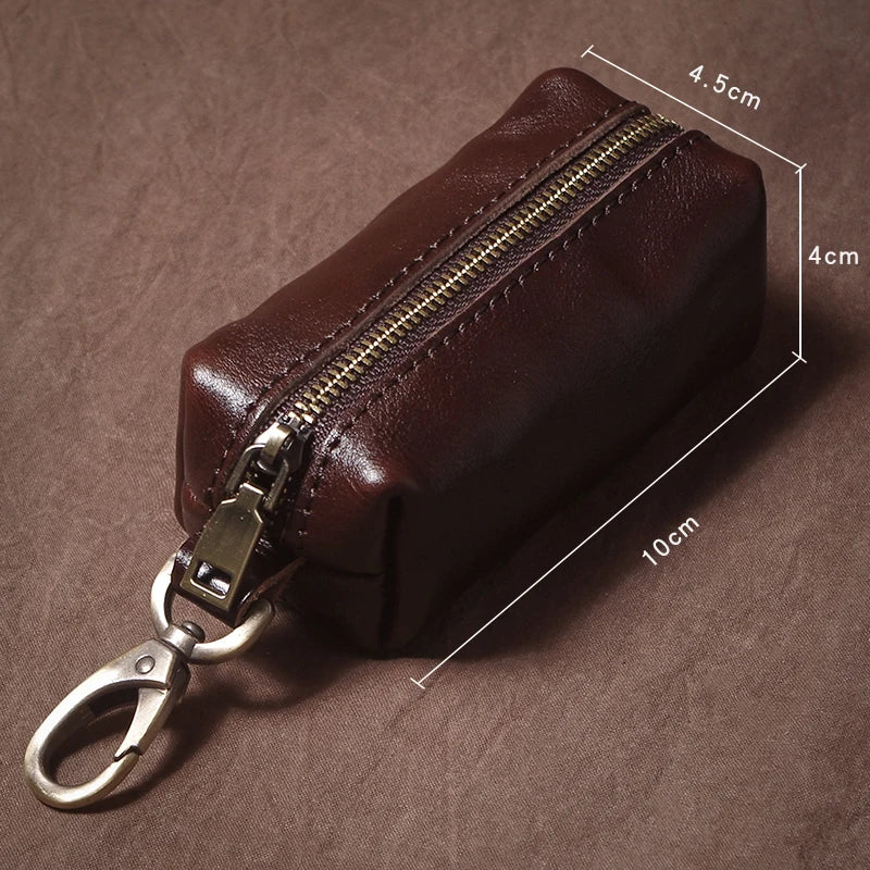 Vintage Cowhide Leather Car Key Case - Hanging Housekeeper Home Organizer
