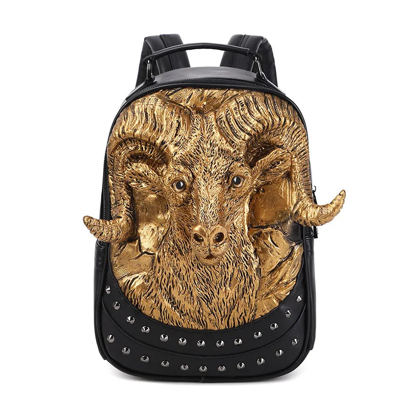 3D Goat Backpack | PU Leather Unisex Travel & School Bag