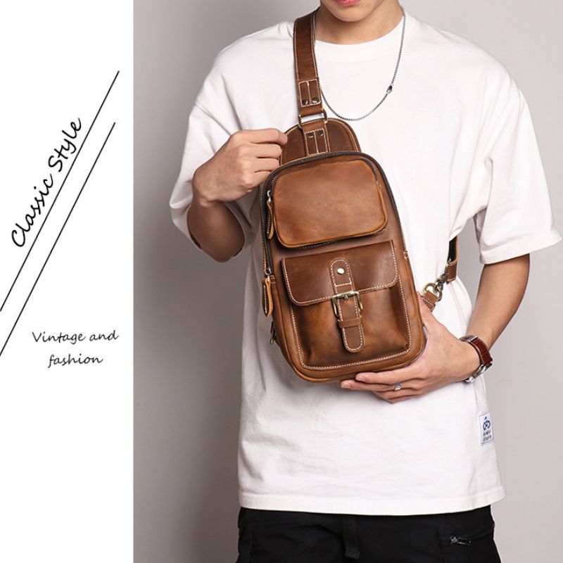 European and American Men's Crazy Horse Leather Crossbody Chest Bag
