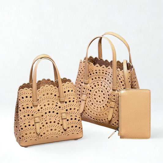 French Handmade Cowhide Leather Tote Bag - Vegetable Basket Versatile Handbag