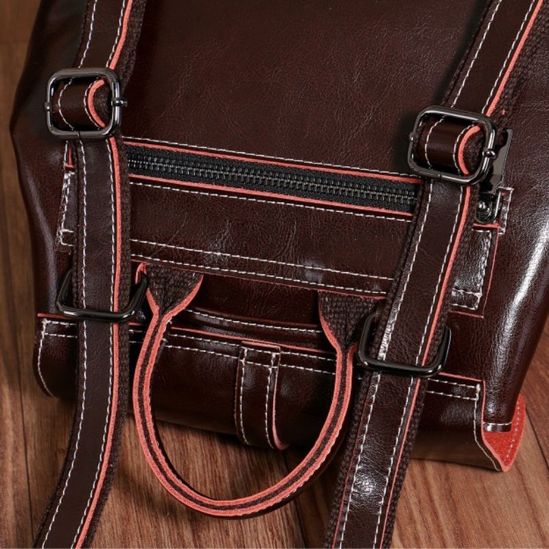Genuine Waxed Leather Drawstring Backpack for Women