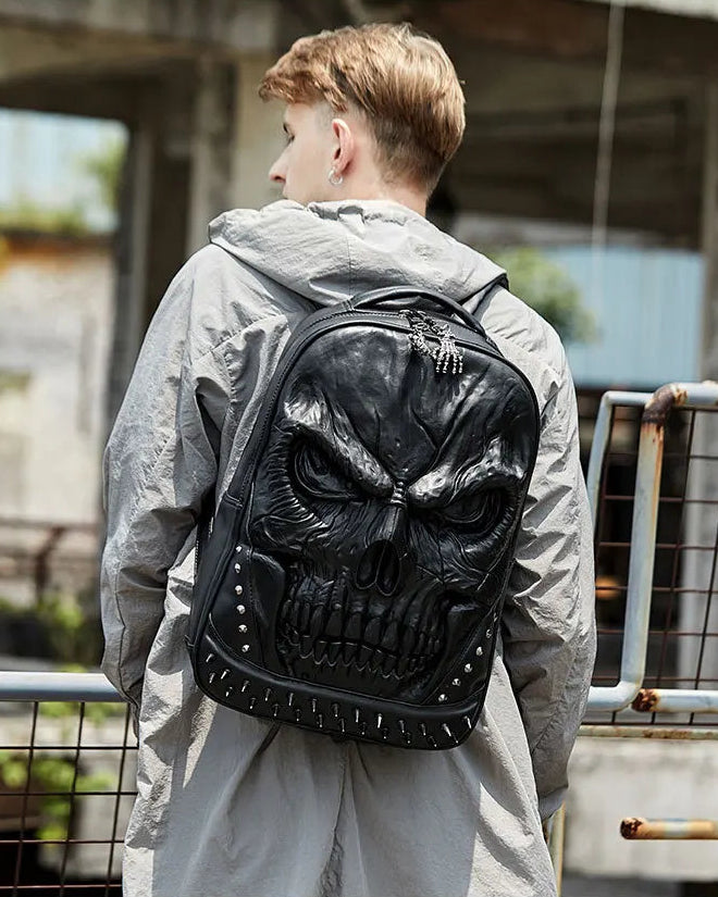 Steampunk 3D Skull Backpack | Punk Rivet PU Leather Laptop Bag