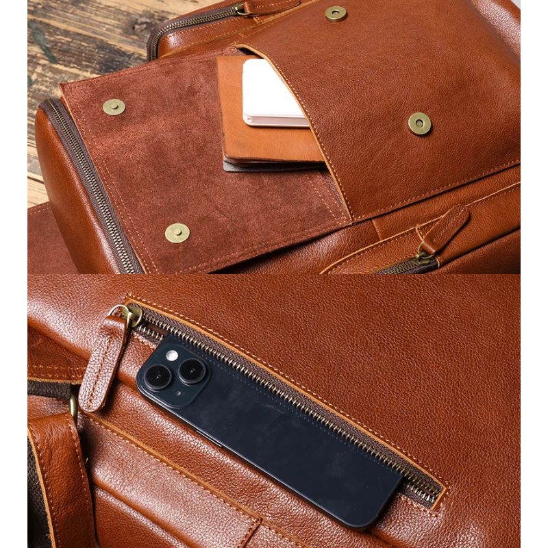 Cowhide Leather Backpack – High-Capacity Men’s Travel, Hiking & Laptop Satchel Bag