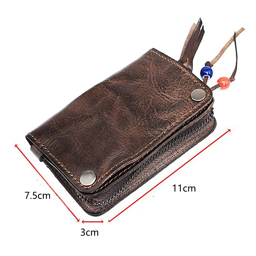 Genuine Leather Large Capacity Men Retro Wallet - Handmade Small Storage Bag