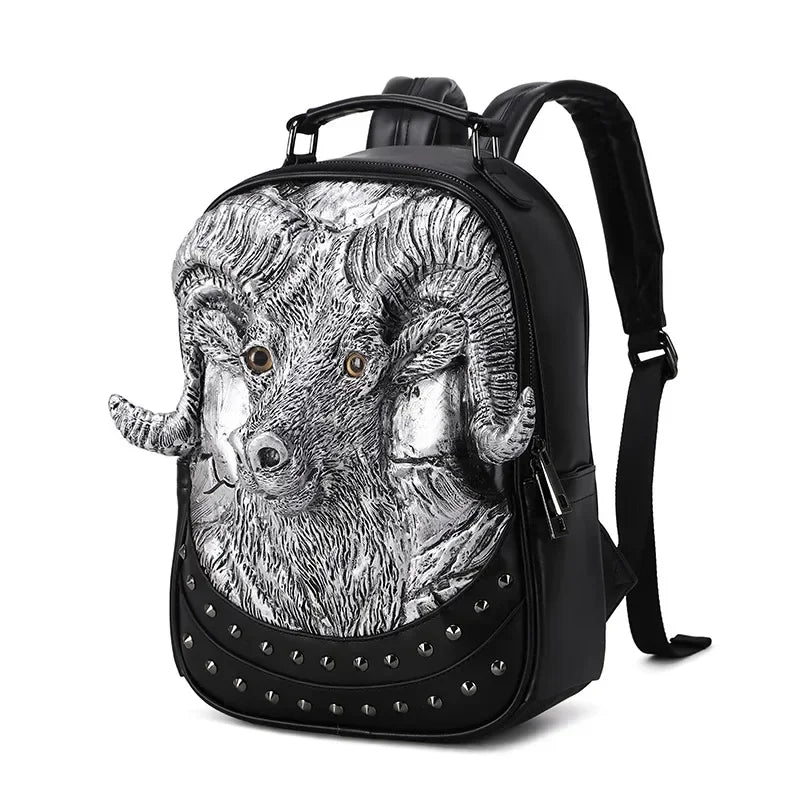 3D Goat Backpack | PU Leather Unisex Travel & School Bag