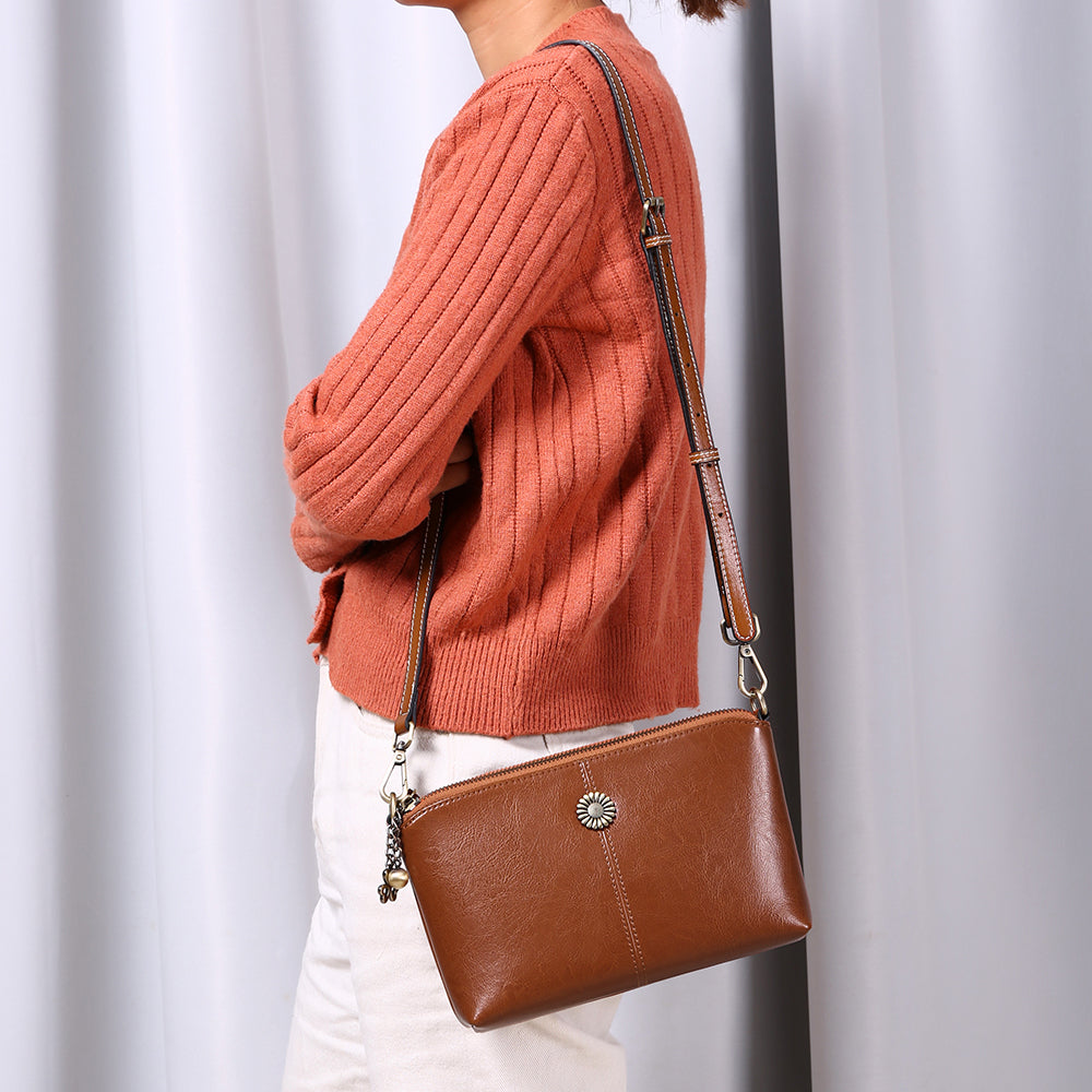 Genuine Leather Women's Clutch Messenger Bag