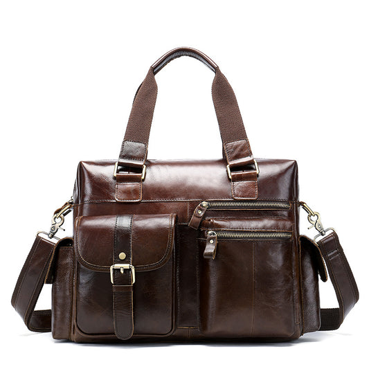 Horizontal Outdoor Business Hand Bag - First Layer Cowhide Leather Travel Luggage