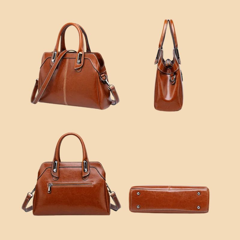 Genuine Leather Women Handbag – Top Handle Crossbody Messenger Bag