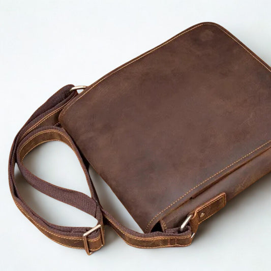 Handmade Crazy Horse Leather Messenger Bag - Retro Men Leather Bags