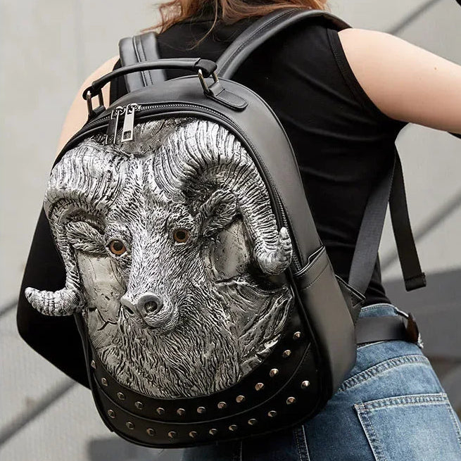 3D Goat Backpack | PU Leather Unisex Travel & School Bag
