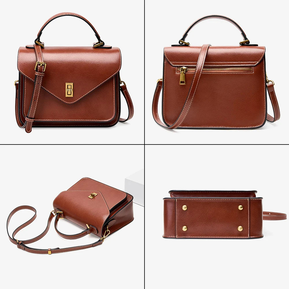Real Cowhide Crossbody Bag – Retro Designer Small Satchels