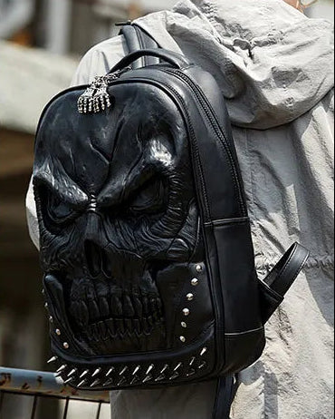 Steampunk 3D Skull Backpack | Punk Rivet PU Leather Laptop Bag