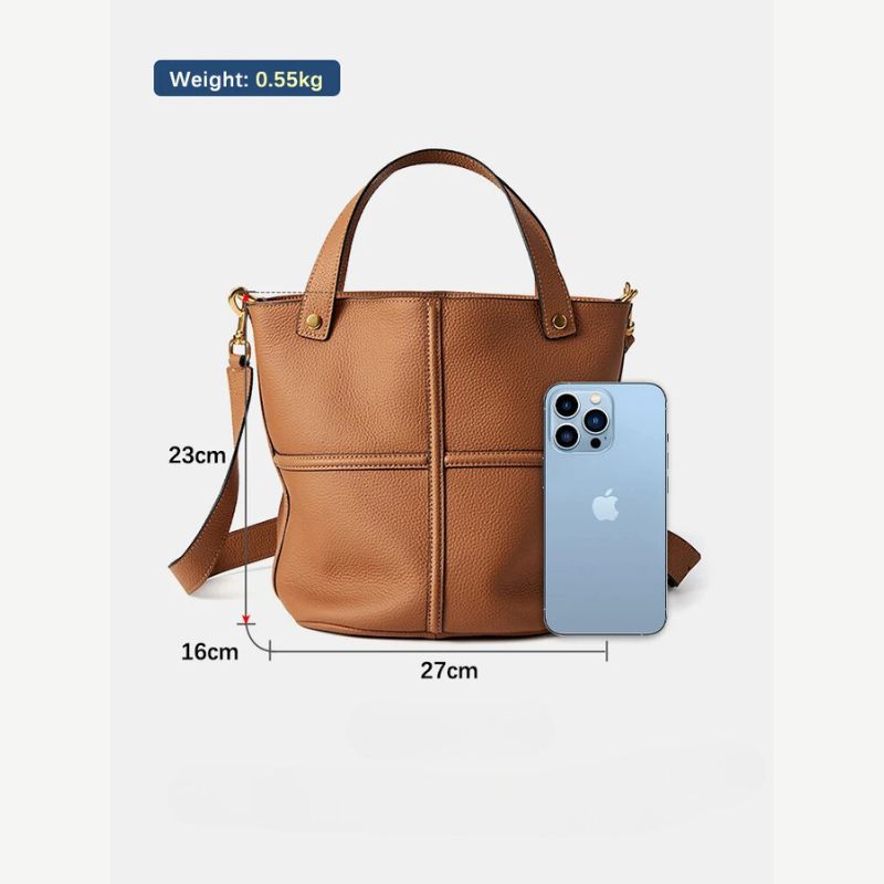Genuine Leather Large Capacity Bucket Shoulder Bag - Scraften