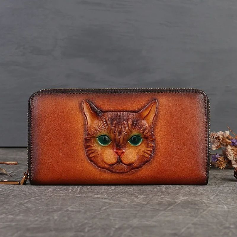 Handmade Genuine Leather Vintage Long Wallet for Women - Scraften