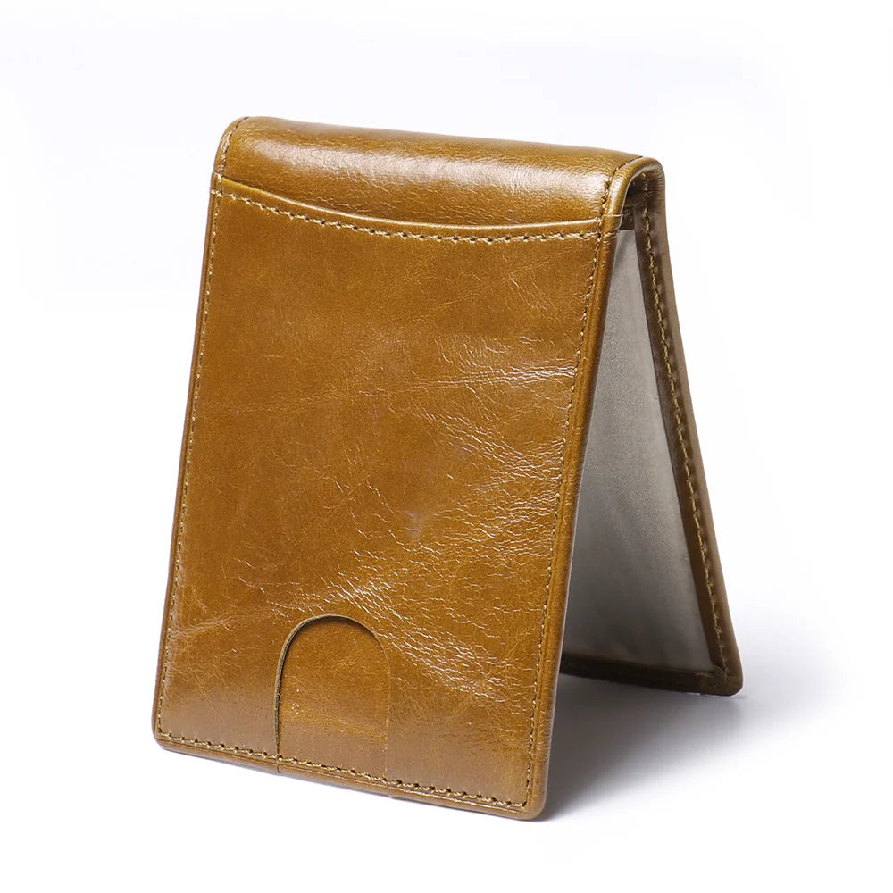 Men’s Slim Leather Card Holder Wallet – Genuine Cowhide with Dollar Clip