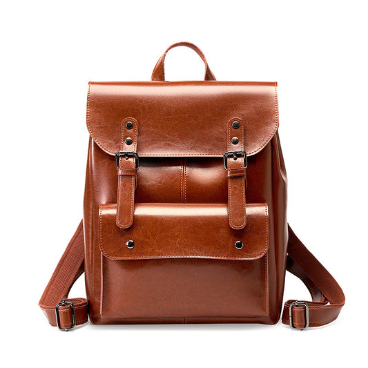 Women Retro Design Luxury Leather Backpack - Casual Portable Travel Bag