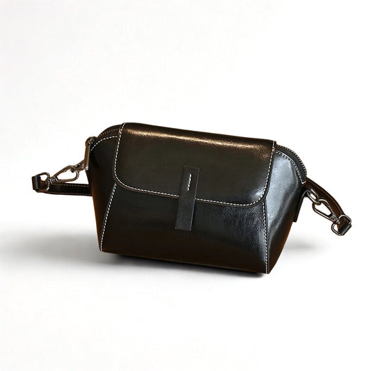 Oil Wax Cowhide Leather Crossbody Bag - Fashionable Versatile Shoulder Shell Handbag
