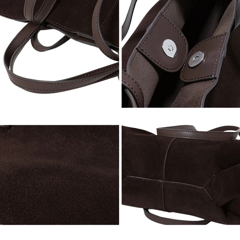 Women’s Leather Shoulder Tote – Frosted Cowhide Large Capacity Wing Bag