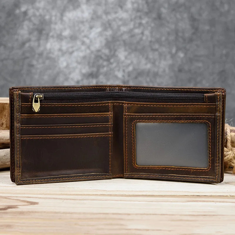 Crazy Horse Leather Horizontal Wallet - Genuine Cowhide Coin Purse - Scraften