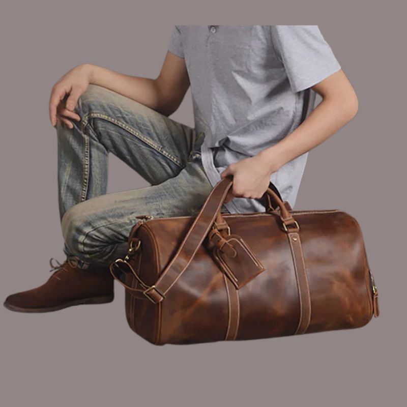 Genuine Leather Duffel Bag Travel Luggage Bag - Scraften