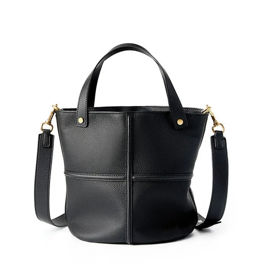 Genuine Leather Large Capacity Bucket Shoulder Bag - Scraften