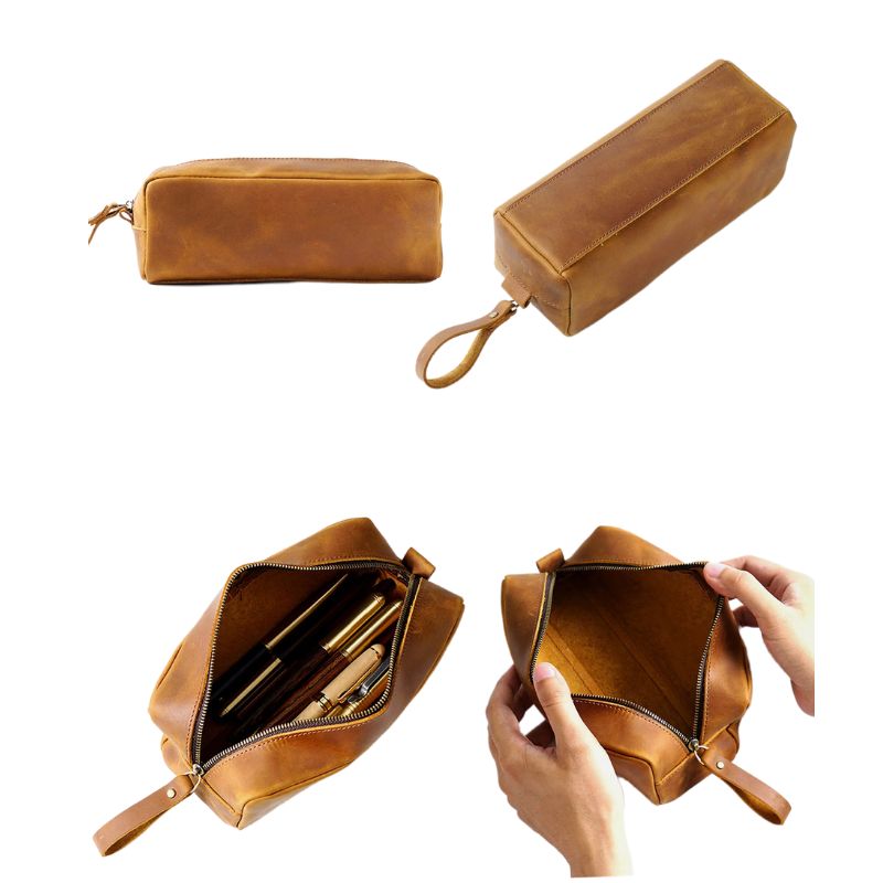 Genuine Leather Pen Pouch Stationery Storage - Scraften