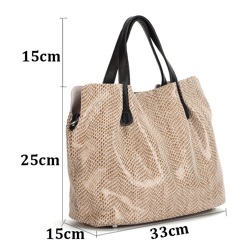 Genuine Leather Python Design Handbag - Scraften