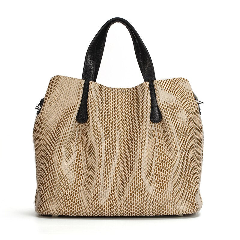 Genuine Leather Python Design Handbag - Scraften