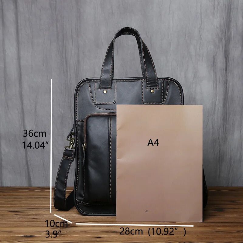 Genuine Leather Vertical Briefcase Handbag - Scraften