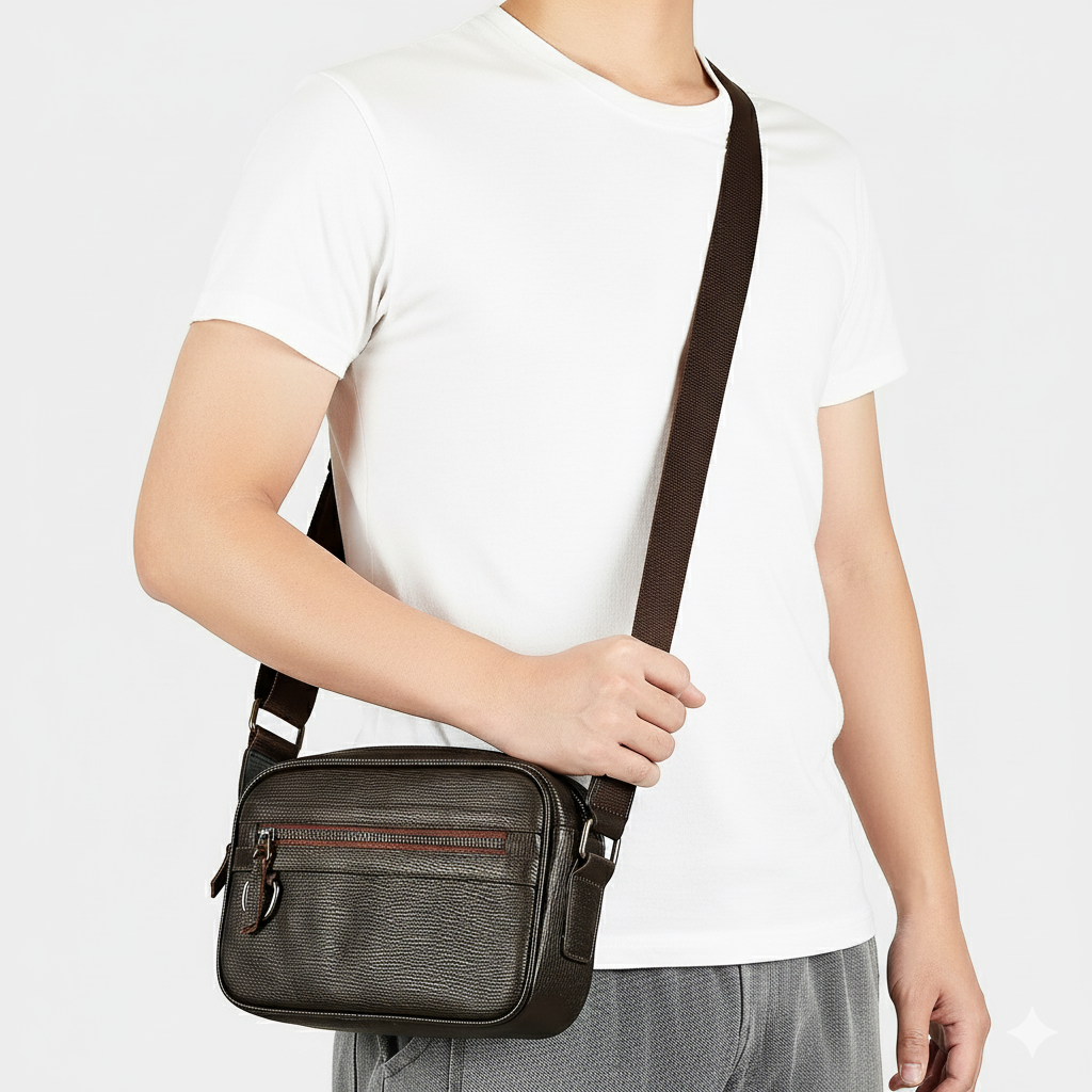 Genuine Leather Men's Crossbody Bag Luxury Cowhide Fashion Bag
