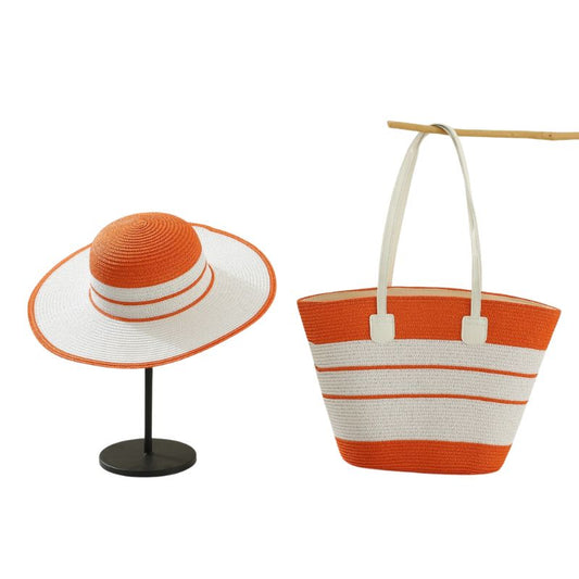 Handmade Designer Beach Straw Hat and Bag Set for Women - Scraften