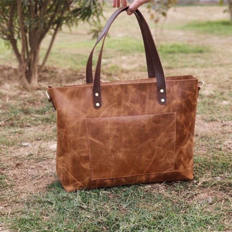Stylish Handmade Genuine Leather Tote Bag - Scraften