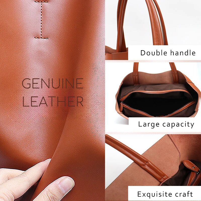 Large Capacity Women's Fashionable Real Leather Tote Bag - Scraften