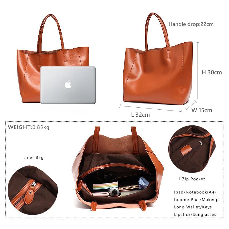 Large Capacity Women's Fashionable Real Leather Tote Bag - Scraften