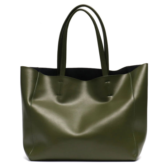 Large Capacity Women's Fashionable Real Leather Tote Bag - Scraften