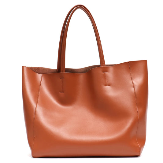 Large Capacity Women's Fashionable Real Leather Tote Bag - Scraften