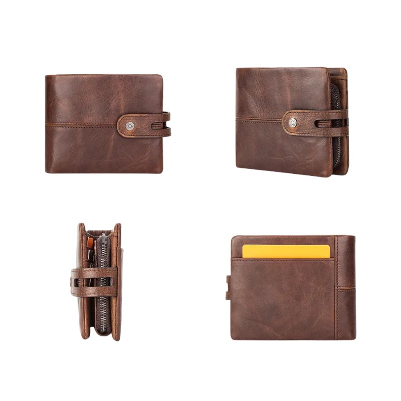 Men's Crazy Horse Leather Short Coin Purse & Wallet - Scraften